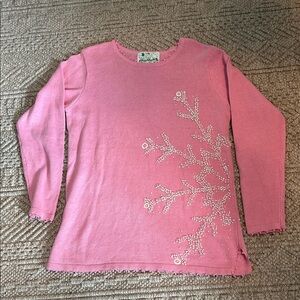 Quacker Factory Pink Long Sleeve women’s sweater Embellished Branch Design
